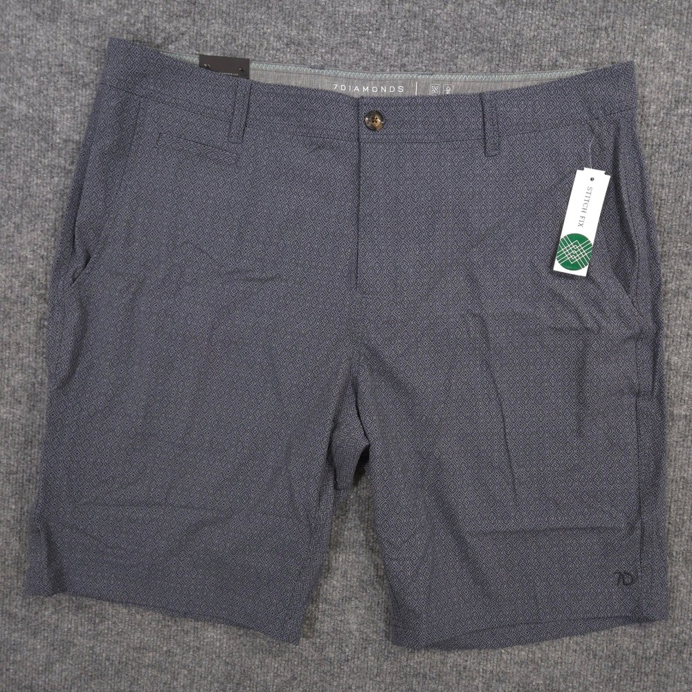 7 Diamonds Tofino Performance Shorts Mens 38 Blue Geometric Hybrid Chino NEW